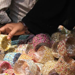 Stacks of colorful handmade chooriyan bangles