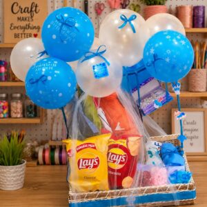 Handmade birthday balloon gift basket by Binte Tariq