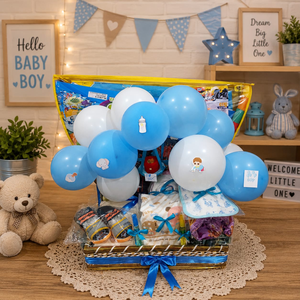 Handmade baby boy welcome gift basket by Binte Tariq