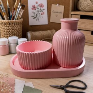 Handmade pink decorative vase and bowl set by Binte Tariq